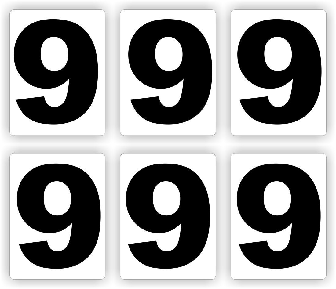 Plakcijfers set 6 stickers met nr: 9
