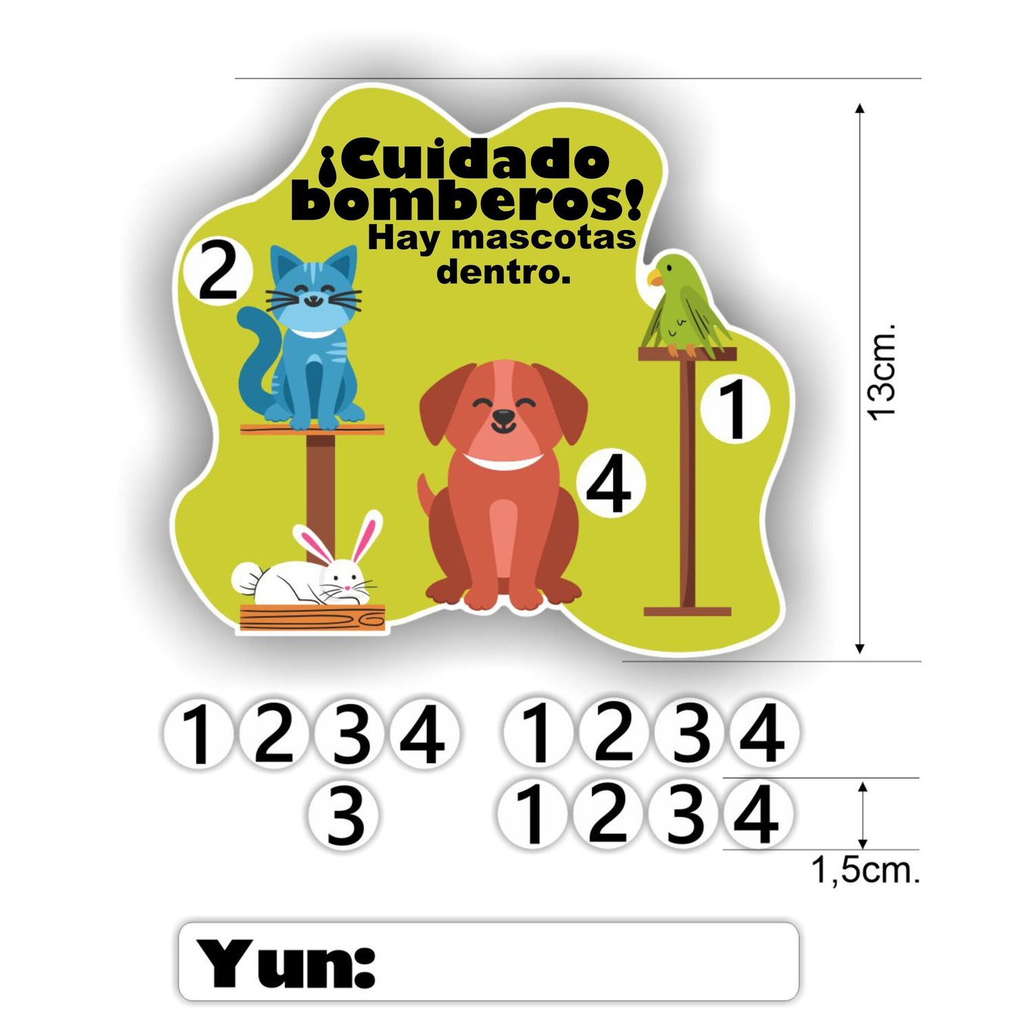 Cuidado Hay Mascotas&quot; Spaans  Brandweersticker 