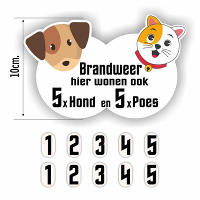 Brandweer hond en poes aanwezig, sticker.