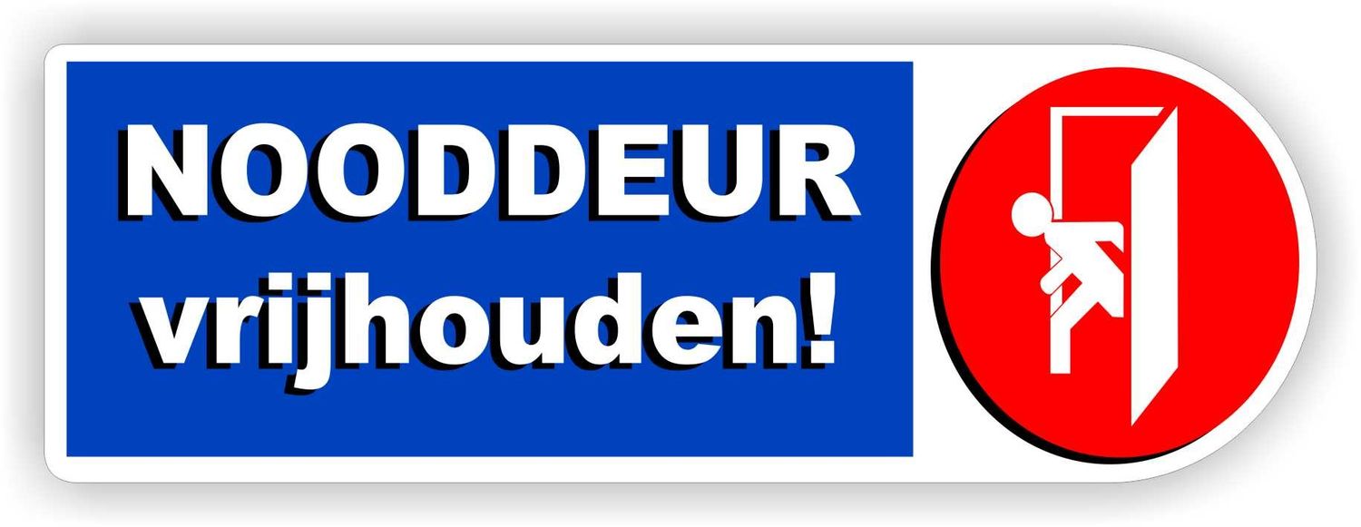 Nooddeur vrijhouden sticker, kleurrijk.