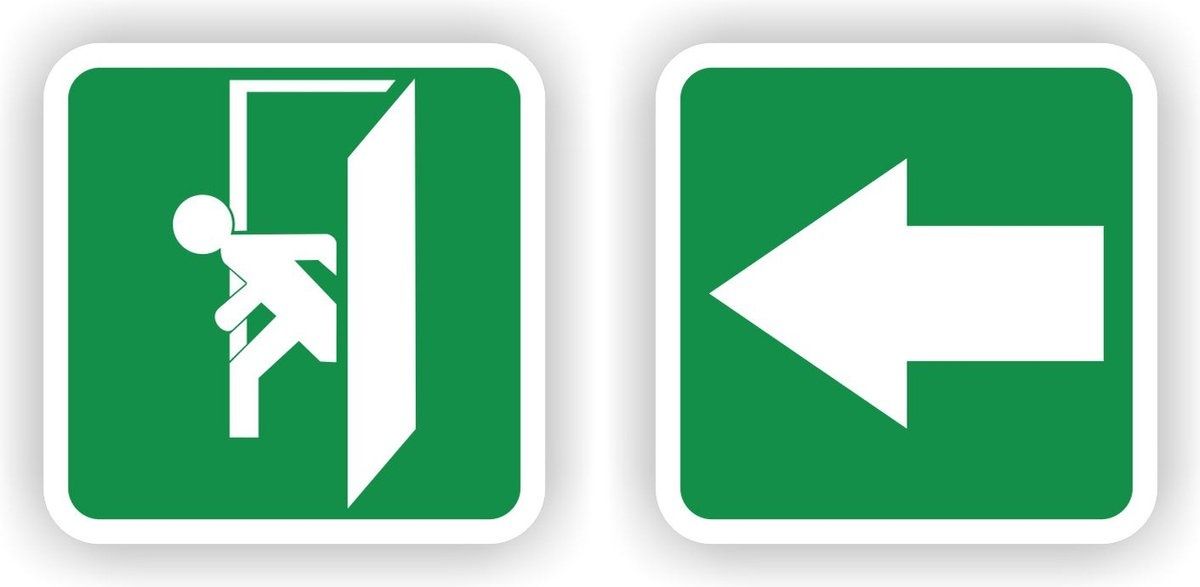 Nooddeur en richting pijl sticker set