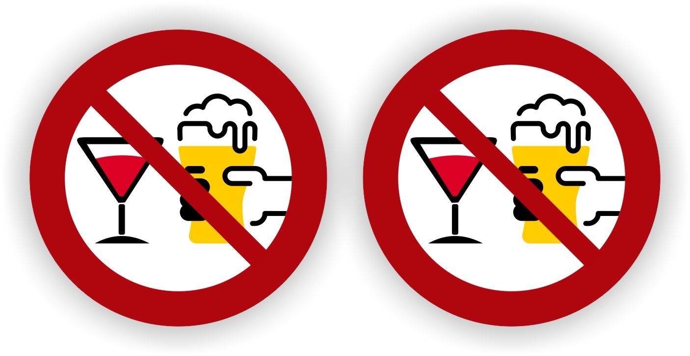 stickers kunnen worden gebruikt om aan te geven dat alcoholische dranken niet zijn toegestaan in een bepaalde ruimte of op een bepaalde locatie