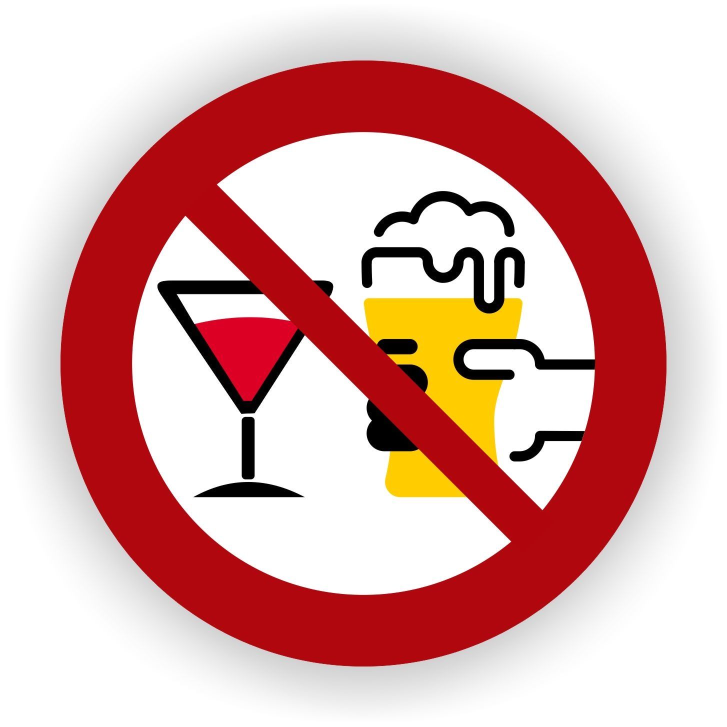 Deze sticker kan worden gebruikt om aan te geven dat alcoholische dranken niet zijn toegestaan in een bepaalde ruimte of op een bepaalde locatie.