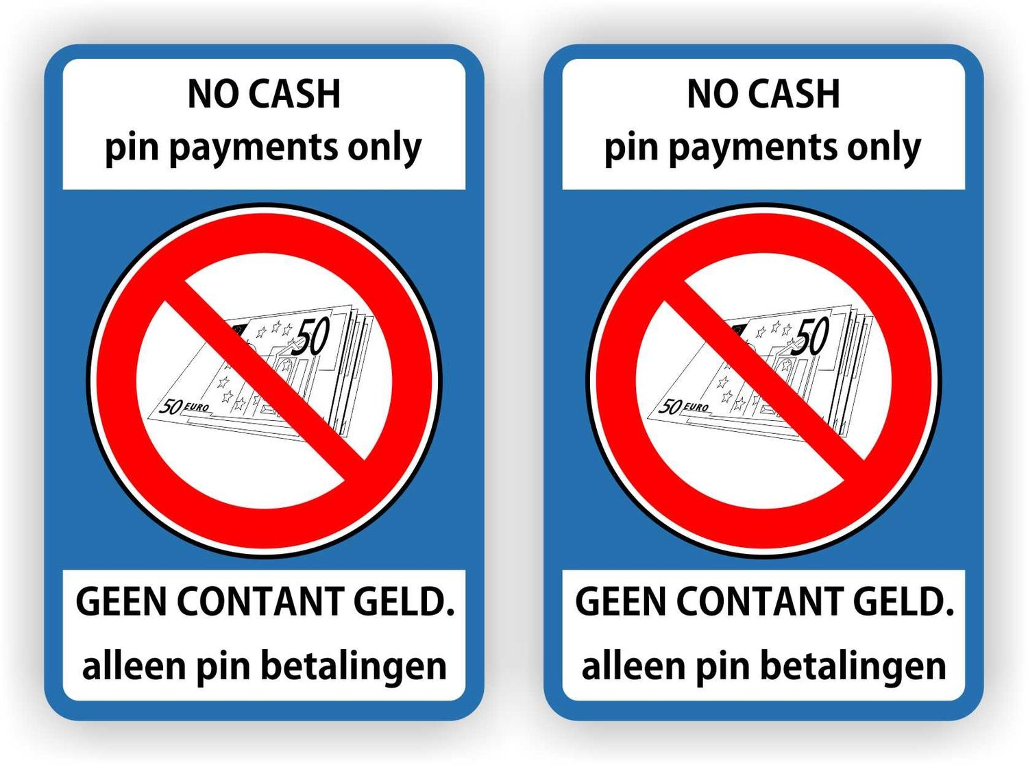 No Cash pin only alleen pin betalingen kassa sticker set