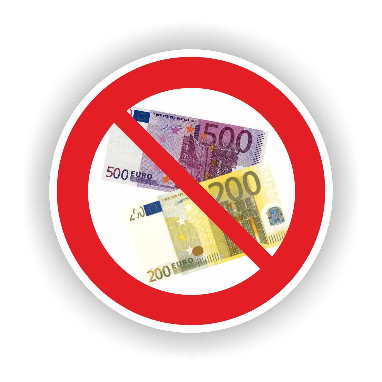 Geen 200 en 500 euro biljetten sticker Ø20