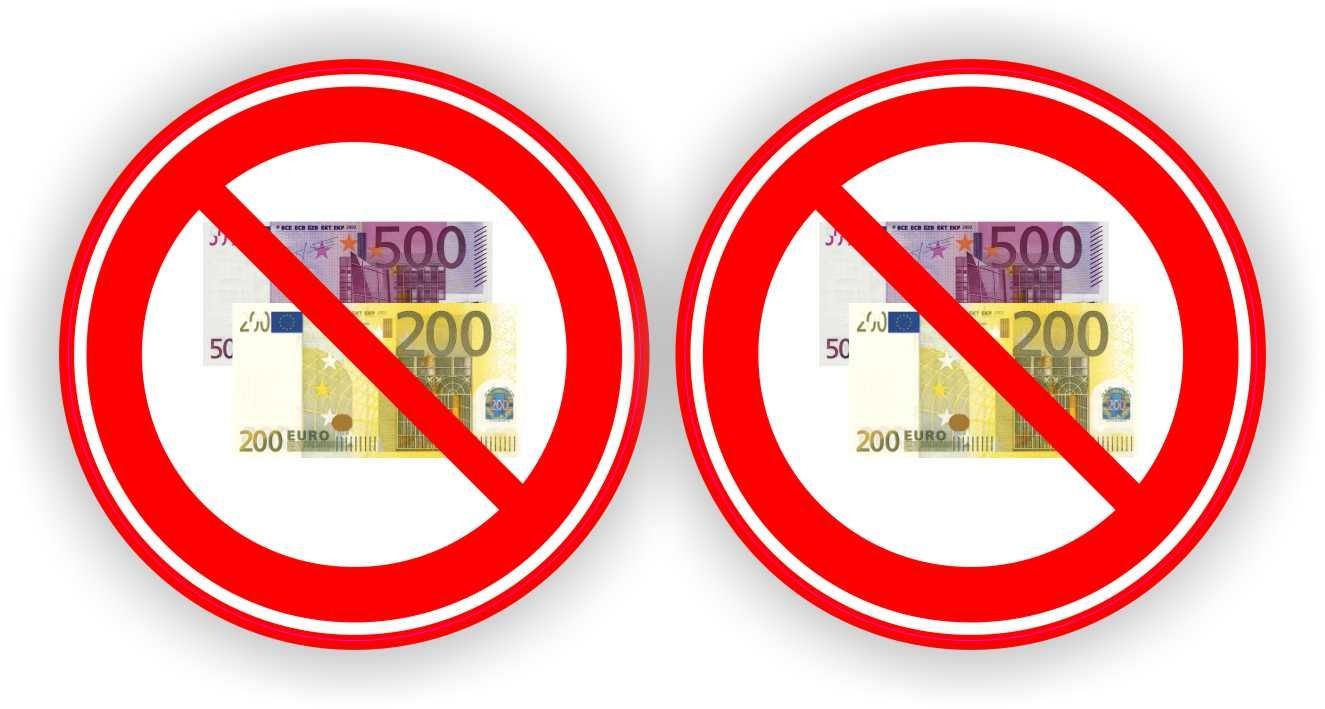 Geen 200 en 500 euro biljetten sticker