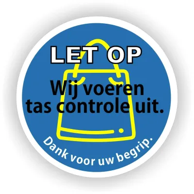 Wij voeren tas controles uit sticker 20cm