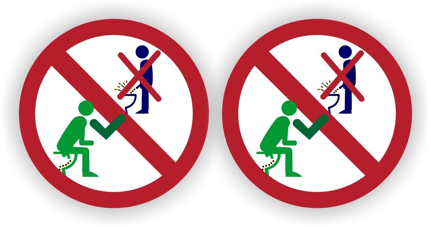 WC stickers mannen zittend plassen set 2 stuks.