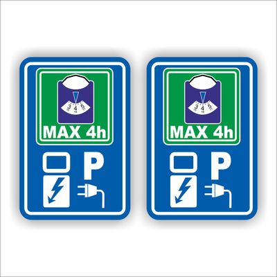 Laadpaal verkeer bord stickers set 2 st.  P max. 4 uur