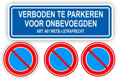 Verboden te parkeren onbevoegde set 4 stickers