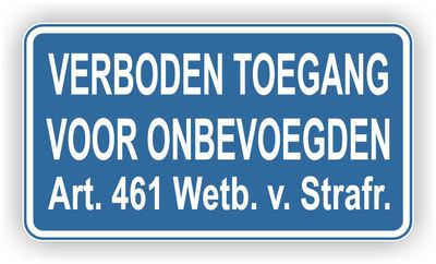 Verboden toegang  sticker (zoals blauw bordje)