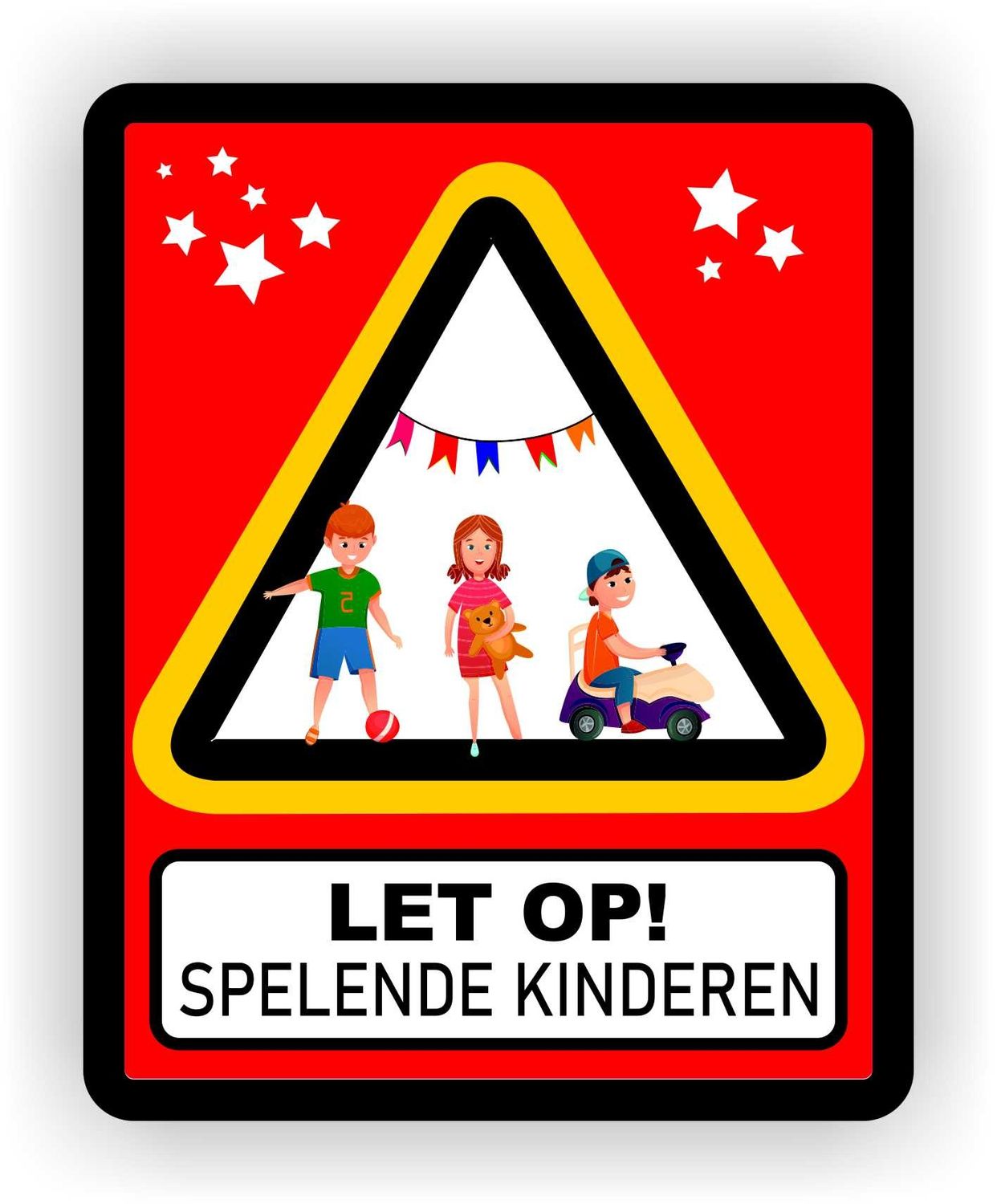 Let op! Spelende kinderen waarschuwingsbord sticker.