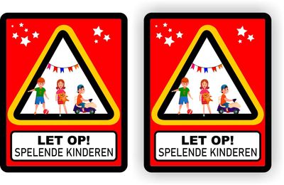 Let op! Spelende kinderen waarschuwing sticker set.