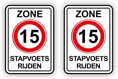 Stapvoets rijden verkeersbord stickers 15 km set 2 st.