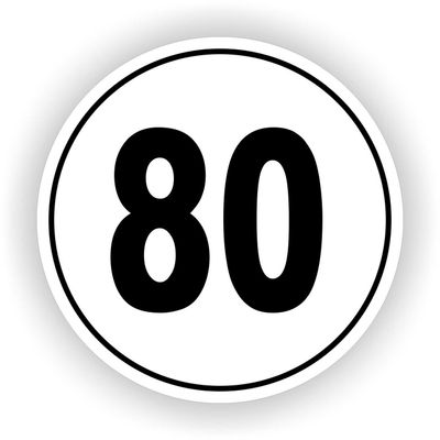 Snelheidssticker zwart/wit max. 80 km Ø20