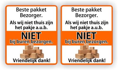 Pakket niet bij buren afgeven sticker set 2 stuks