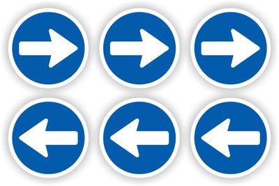 Verwijzing richting aanwijzer pijlen 6 stickers (blauw)