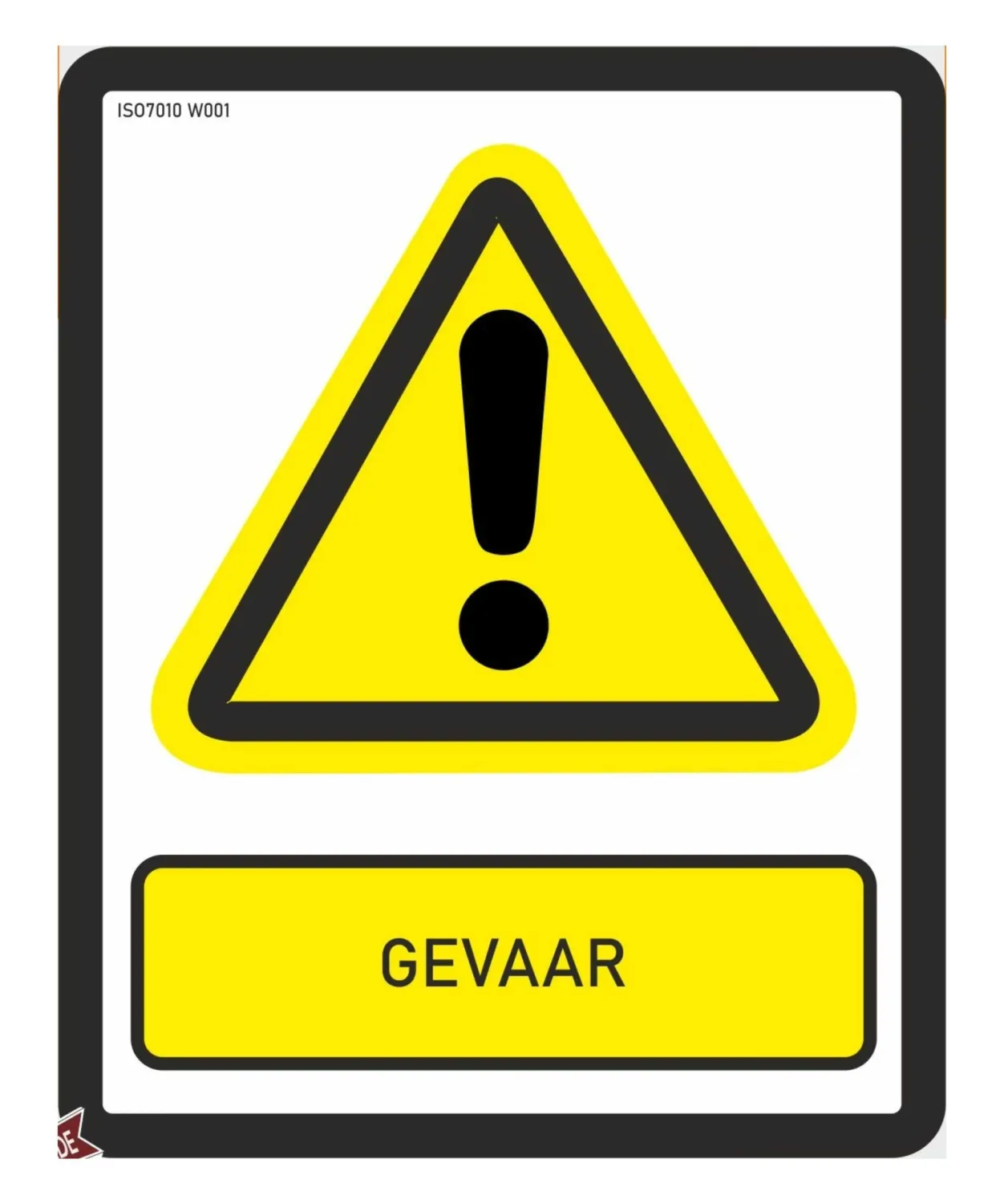 ISO norm 7010 sticker met tekst GEVAAR