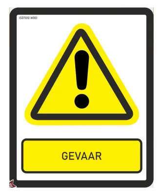 ISO norm 7010 sticker met tekst GEVAAR