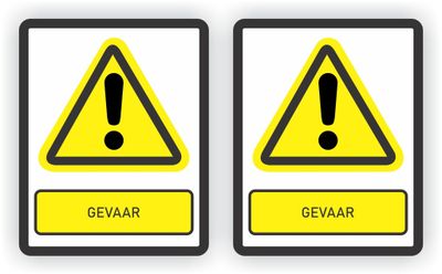ISO norm 7010 stickers 2 st. met tekst GEVAAR