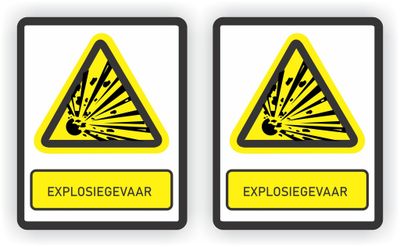 ISO norm 7010 stickers 2x  met tekst Explosiegevaar