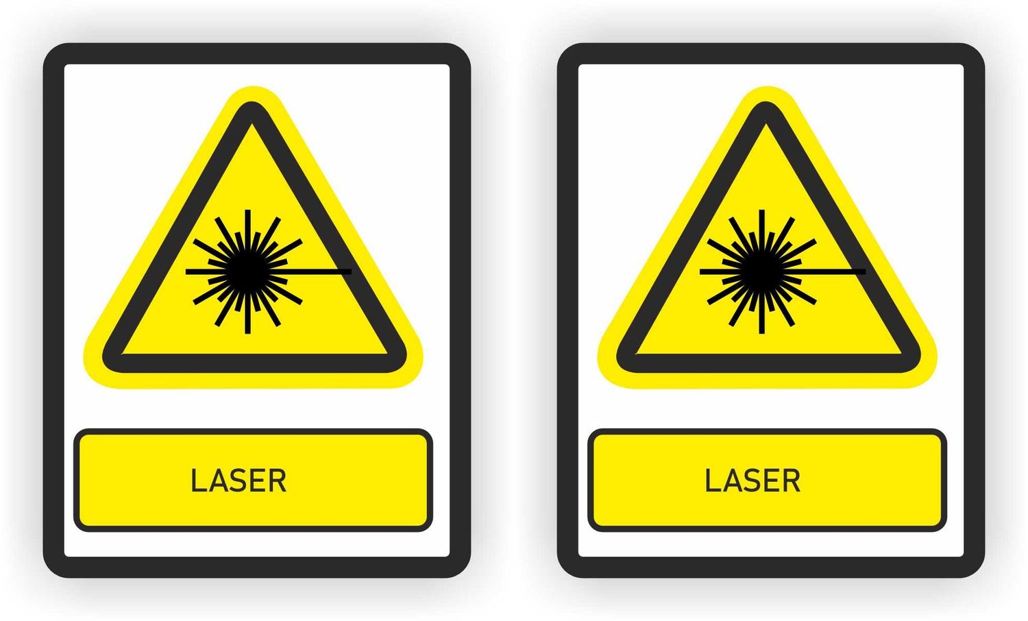 ISO norm 7010 stickers 2x met tekst Laserstraal