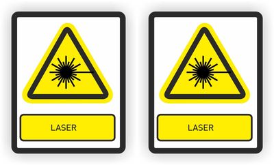 ISO norm 7010 stickers 2x met tekst Laserstraal