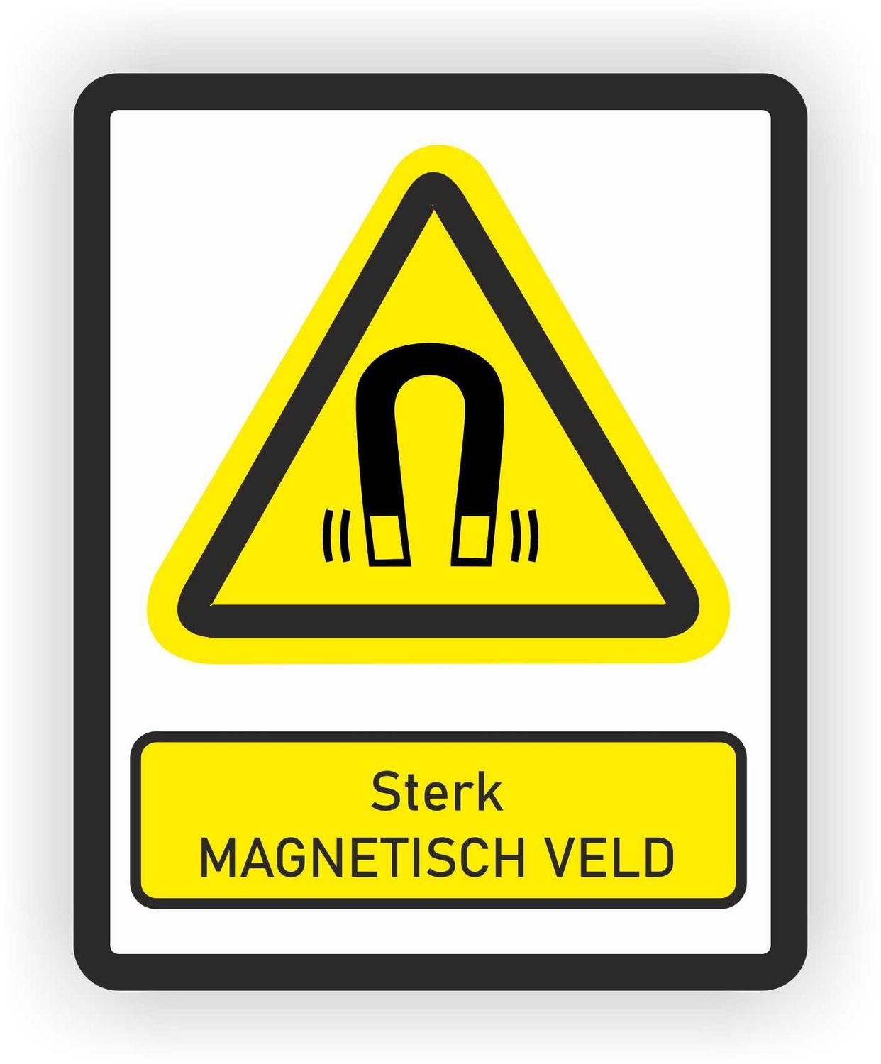 ISO norm 7010 sticker met tekst Sterk magnetisch veld