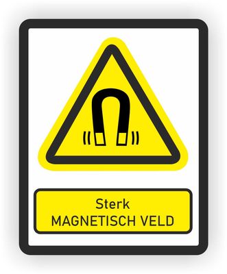 ISO norm 7010 sticker met tekst Sterk magnetisch veld