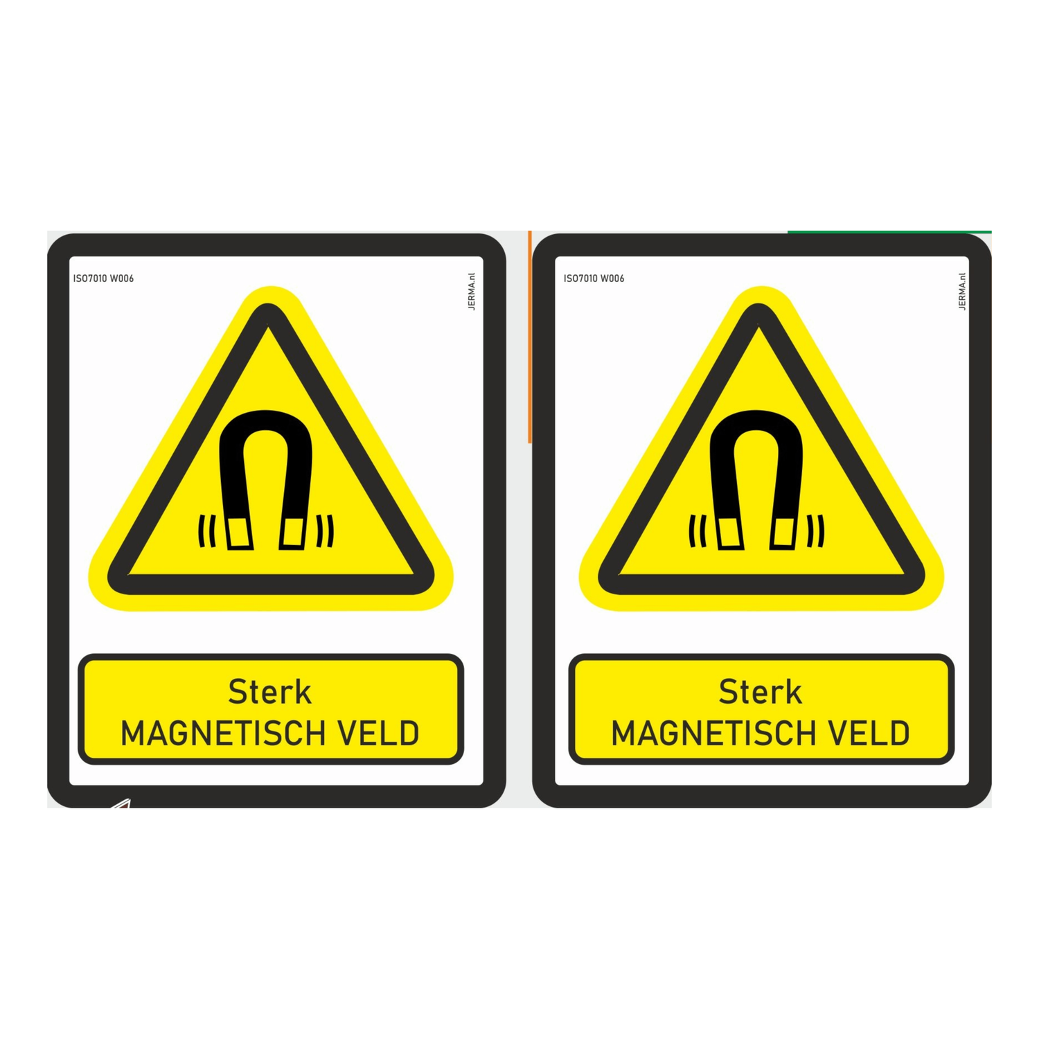 ISO 7010 stickers 2x met tekst Sterk magnetisch veld