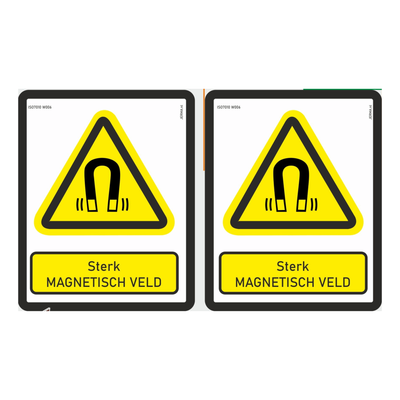 ISO 7010 stickers 2x met tekst Sterk magnetisch veld