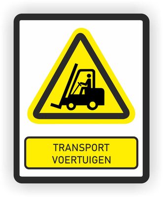 ISO norm 7010 sticker met tekst Heftruck voertuigen