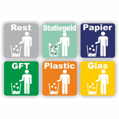 Recycling begint hier set 6 afval stickers