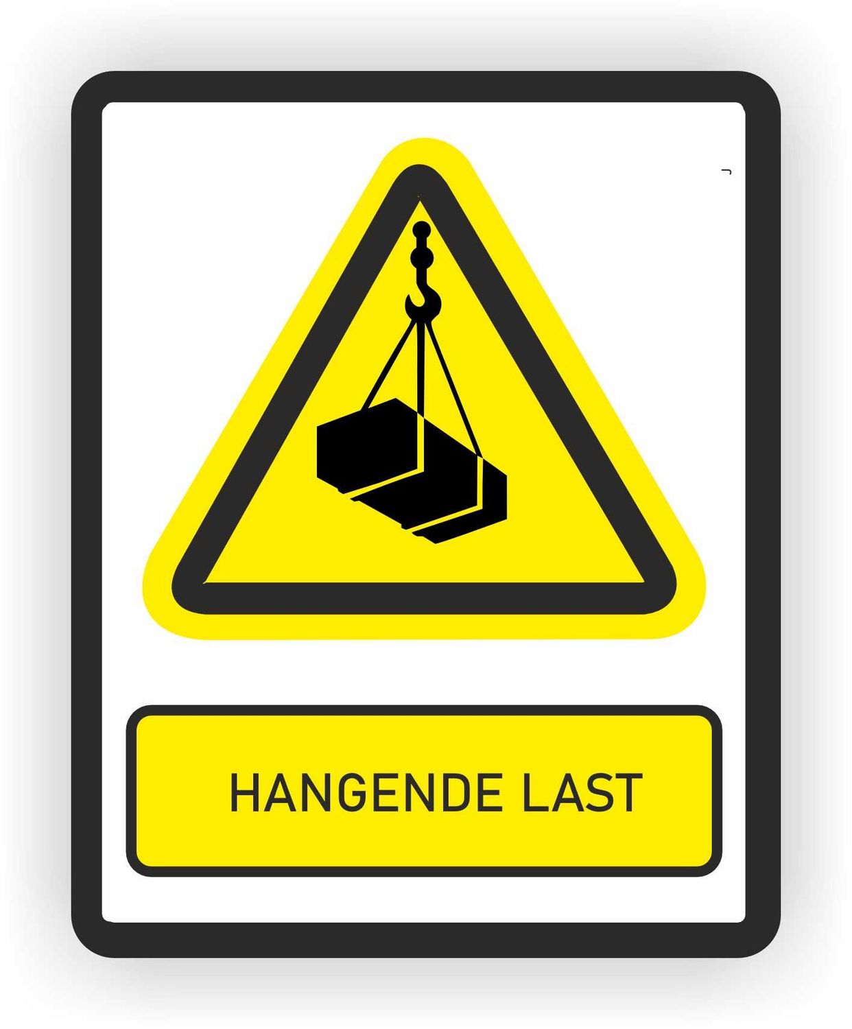 ISO norm 7010 sticker met tekst Hangende last