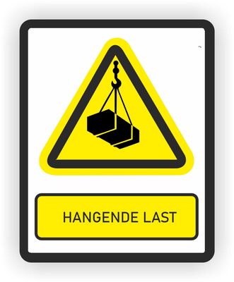 ISO norm 7010 sticker met tekst Hangende last