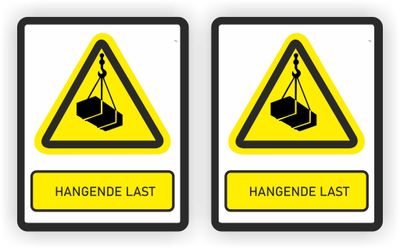 ISO norm 7010 stickers 2x met tekst Hangende last