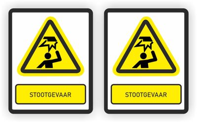 ISO norm 7010 stickers 2x met tekst Stootgevaar