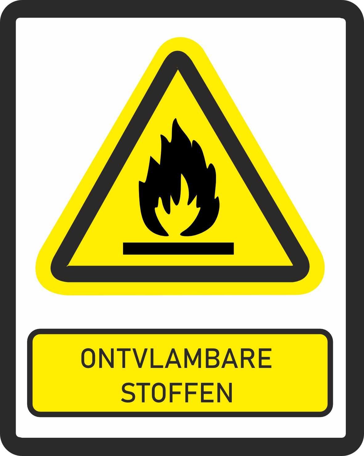 ISO norm 7010 sticker met tekst ontvlambare Stoffen