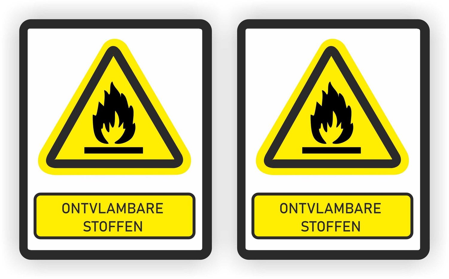 ISO norm 7010 stickers 2x met tekst ontvlambare Stoffen