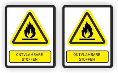 ISO norm 7010 stickers 2x met tekst ontvlambare Stoffen