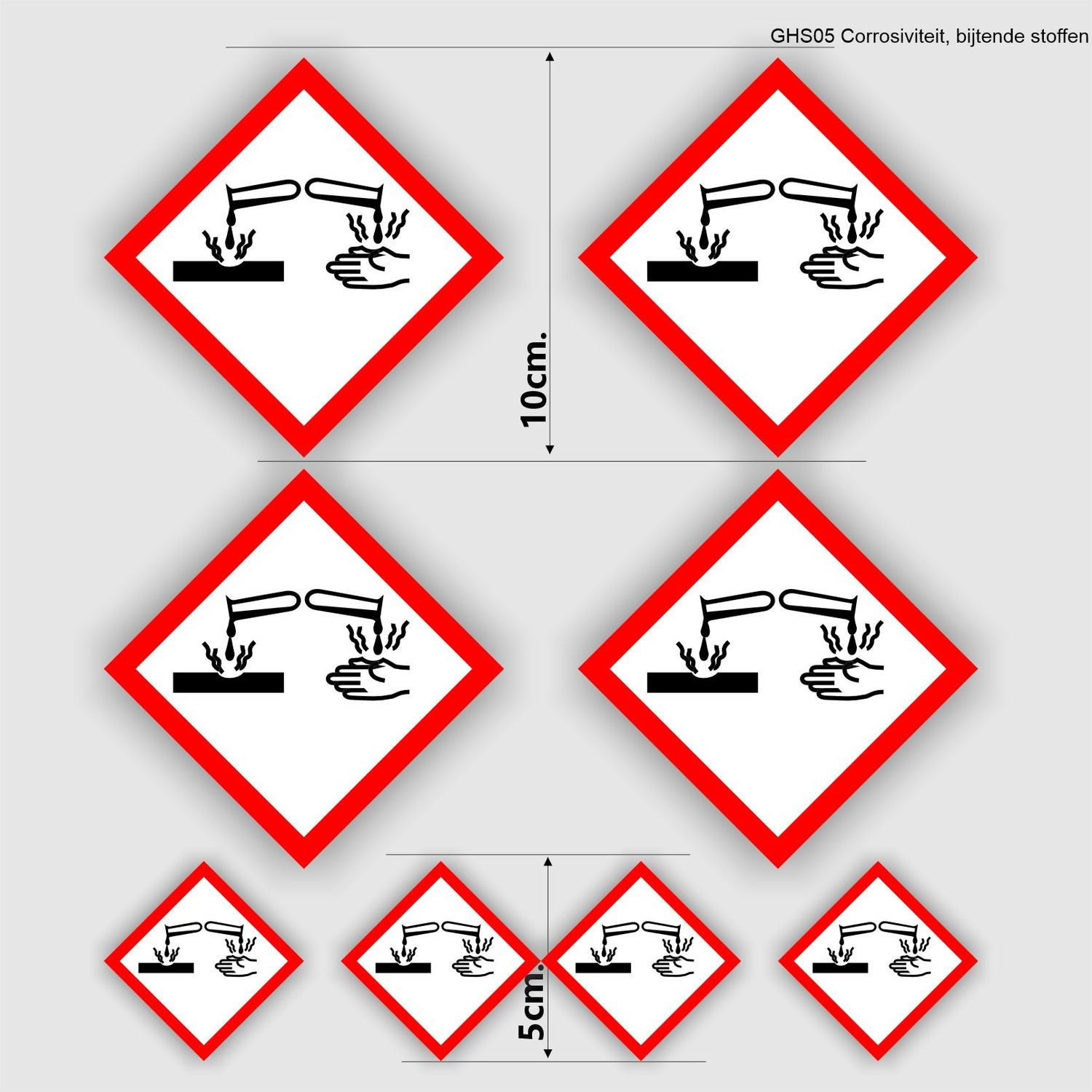 Corrosiviteit, bijtende stoffen sticker set 