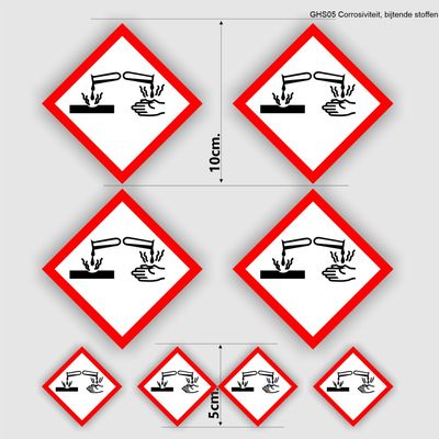 Corrosiviteit, bijtende stoffen sticker set 