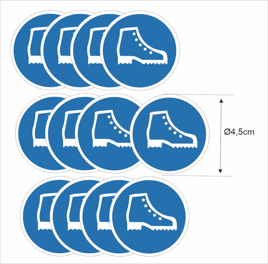 Veiligheidsschoenen verplicht  ISO 7010 sticker set Ø4,5