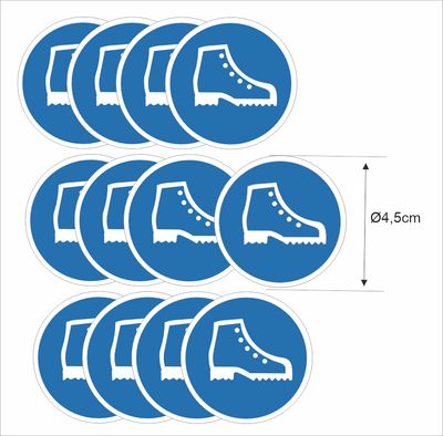 Veiligheidsschoenen verplicht  ISO 7010 sticker set Ø4,5