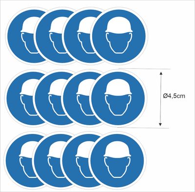 Veiligheidshelm verplicht  ISO 7010 sticker set Ø4,5