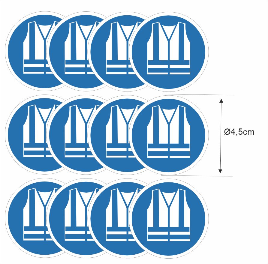 Veiligheidshesje verplicht  ISO 7010 sticker set Ø4,5