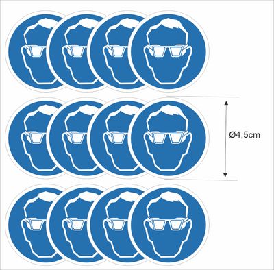 Veiligheidsbril verplicht  ISO 7010 sticker set Ø4,5