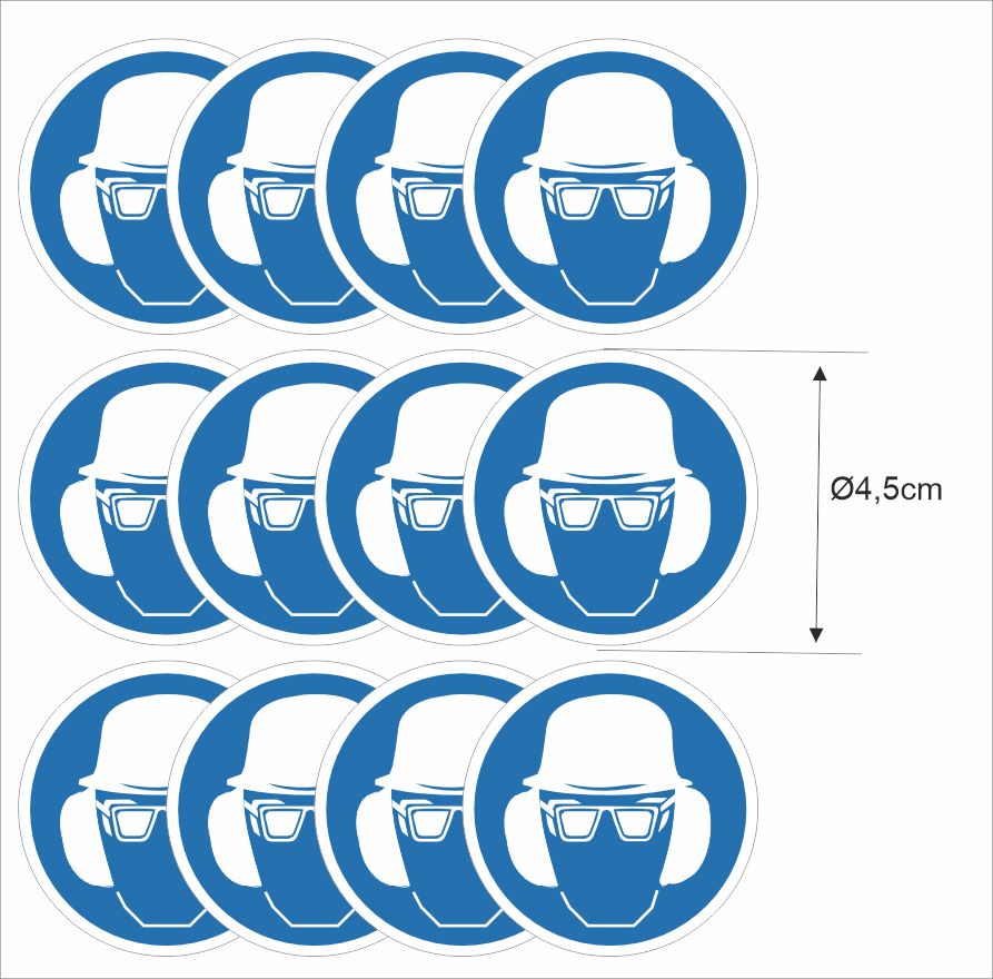 Veiligheidsbril en helm verplicht  ISO 7010 stickers Ø4,5
