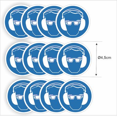 Bril en Gehoorbescherming verplicht ISO 7010 stickers