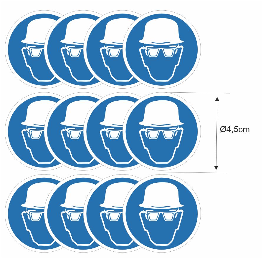 Veiligheidsbril en helm verplicht  ISO 7010 stickers Ø4,5